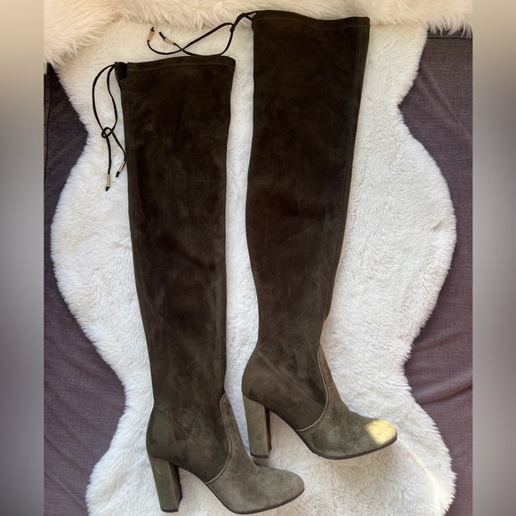 NEW Dune London Sibyl Thigh High Suede Heeled Over The Knee Boots 38/7.5-8 Green - Picture 2 of 16